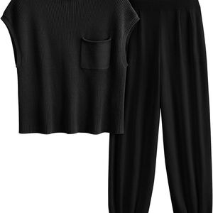 PRETTYGARDEN Womens Sweater Sets Knit cap sleeve Top Pants Matching Sweatsuit